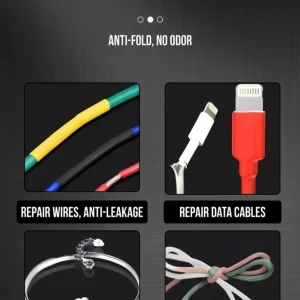 Versatile use of heat shrink tubes for data cable repair, jewelry protection, and cable ties.