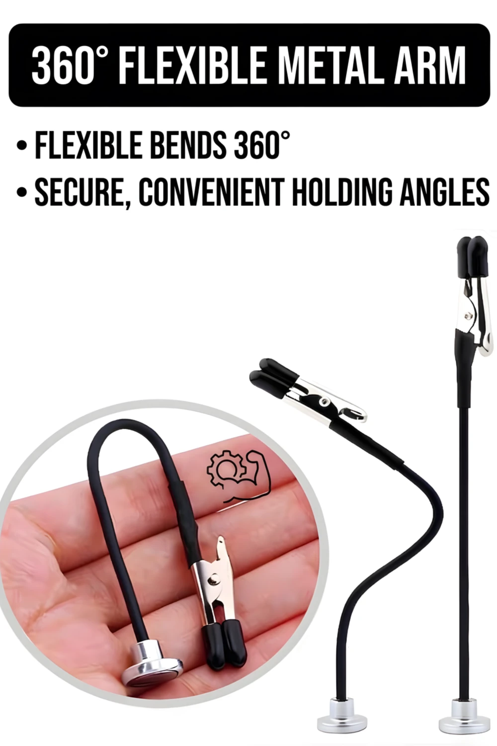 Adjustable clip holder for painting featuring a 360-degree flexible metal arm for optimal angles.