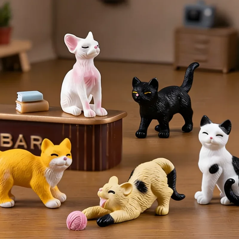 Cute miniature animals featuring six cats in a miniature lounge with a bar.