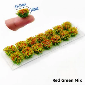 Mixed red and green miniature flowers for diorama with a natural bush-like texture and appearance.