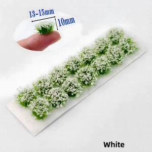 Crisp white fake flowers for miniature models ideal for simulating baby's breath or white garden blooms.