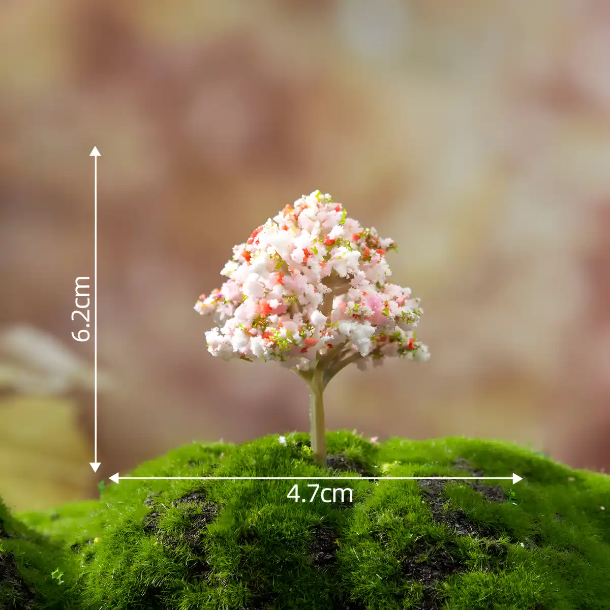 Vibrant pink miniature flowering trees with 6.2cm height, ideal for dollhouse flowering trees and gardens.