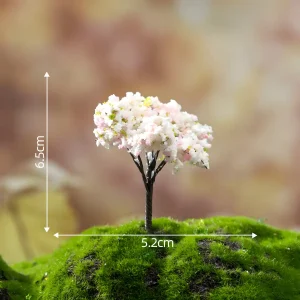 Romantic pink cherry blossom miniature tree measuring 5.2cm by 6.5cm for realistic dollhouse landscaping.