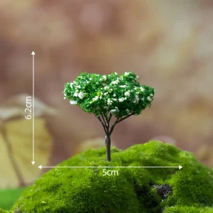 Miniature apple tree with white blossoms, 6.2cm height, essential for dollhouse garden trees.