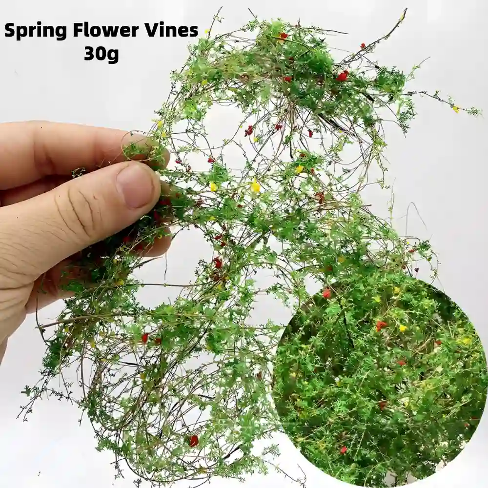 Multi-color spring flower miniature vines for diorama, flowering model foliage vines for vibrant book nook scenery.