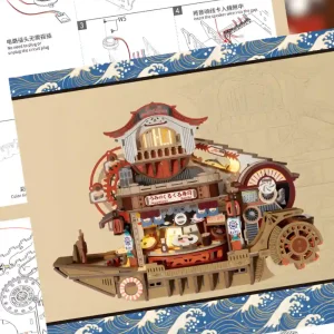 Detailed instruction manual for the Nautical Sushi 3D Wooden Puzzle and DIY rotating sushi bar model.