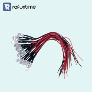 Rofuntime pre wired LED lights for DIY miniatures, clear bulb with red and black wires.