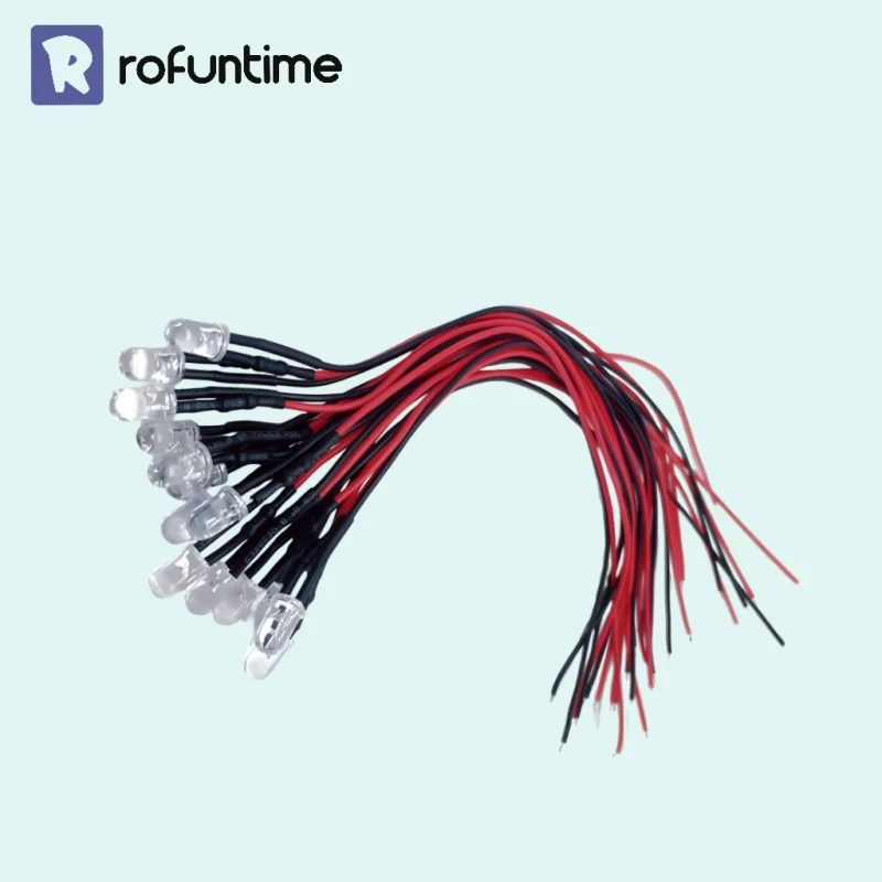 Rofuntime pre wired LED lights for DIY miniatures, clear bulb with red and black wires.