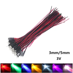 3V LED pre wired color options including red, green, blue, yellow, white, and purple.