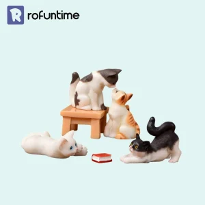 Miniature cat figurines resin group set for book nook miniature animals and dollhouse cat accessories.