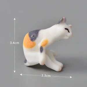 Calico miniature cat figurines resin lazy stretching pose for book nook miniature animals.