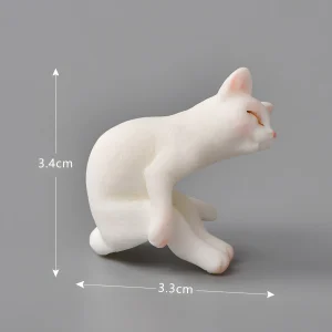 White cute cat figurines small lazy pose for dollhouse cat accessories resin material.