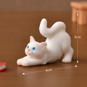 Stretching white mini cat figurines for dollhouse cute cat figurines small resin material.