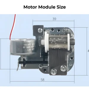 Technical dimension diagram for electric rotating music box mechanism in millimeters.