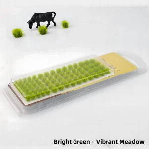 Bright green static grass tufts for vibrant meadow miniature scenery and model dioramas.