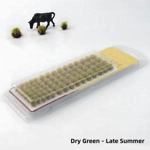 Dry green static grass tufts for late summer diorama scenery and model landscaping.