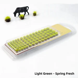 Light green static grass tufts for spring fresh diorama scenery and miniature landscaping.
