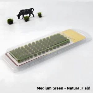 Medium green static grass tufts for natural field diorama scenery and model landscaping grass.