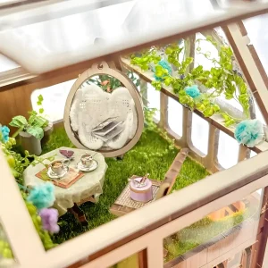 Top view of the rooftop garden inside the Sylvia Garden Book Nook greenhouse.