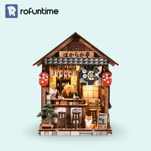Cozy Japanese Izakaya Book Nook miniature pub bookshelf insert with glowing lanterns