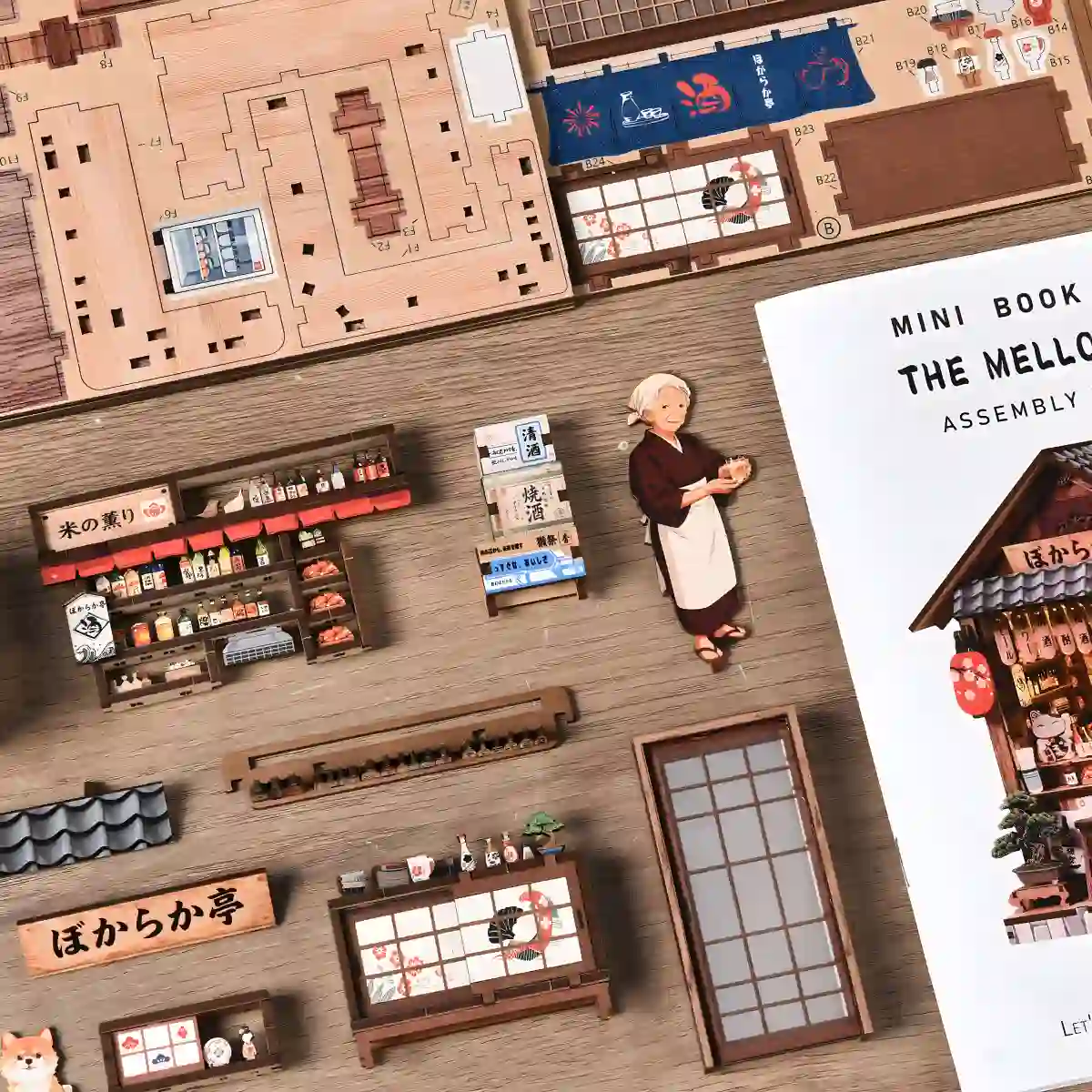 Wooden pieces and miniature accessories for Japanese Izakaya Book Nook DIY project