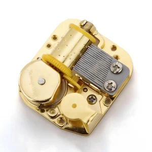 High angle front view of a wind up music box mechanism by Yunsheng.