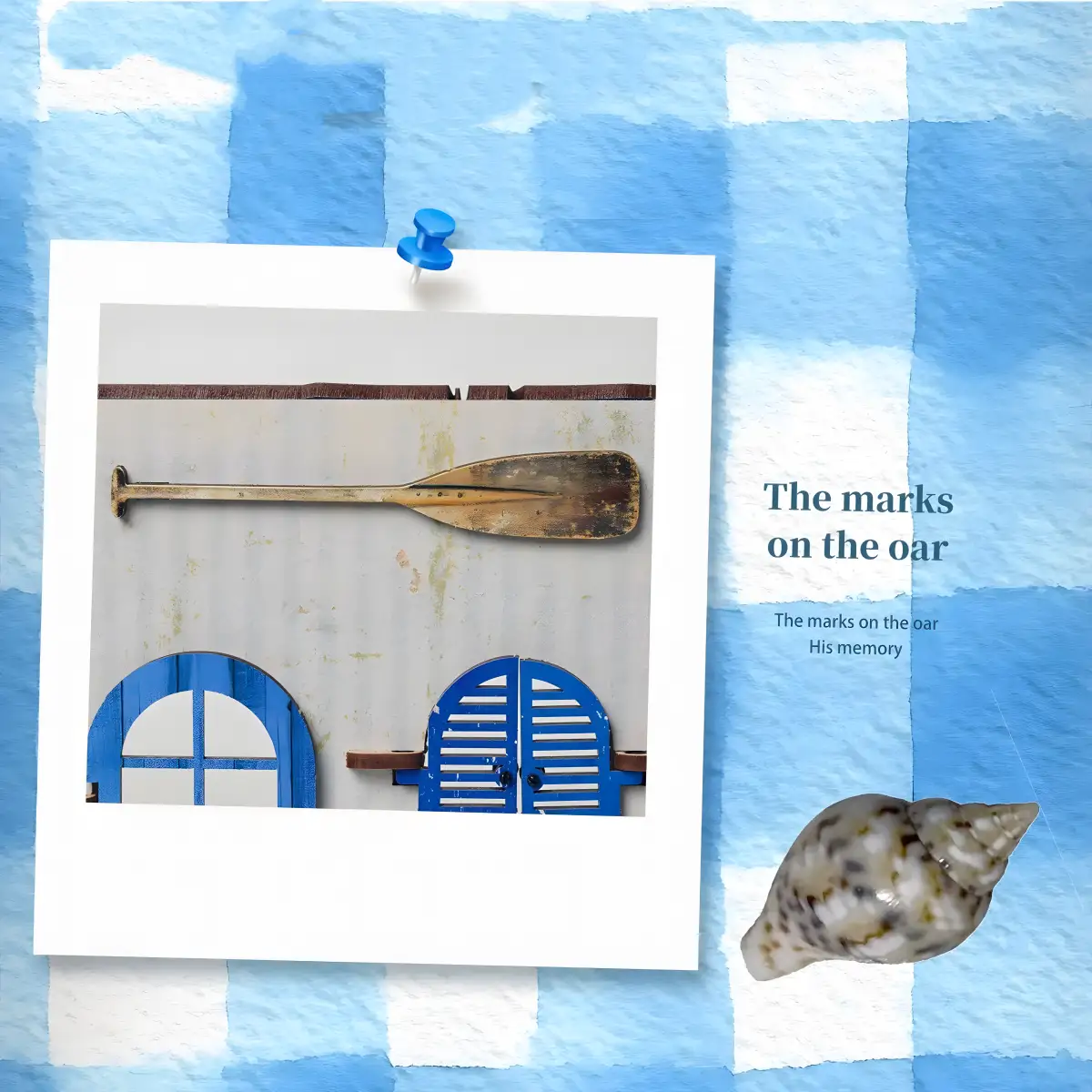 Close-up of mini wooden oar decoration inside a Greek seaside miniature house.