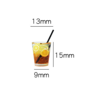 Miniature beach decor kit lemon tea cup drink piece with product dimensions.
