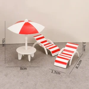 Red striped mini lounge chairs and umbrella set from coastal DIY scene kit.