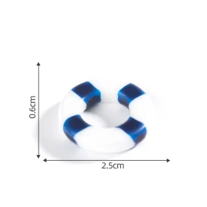 Blue and white miniature beach accessories lifebuoy swim ring with measurement scale.