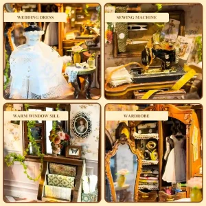 Four core features of the tailor shop book nook wedding dress sewing machine wardrobe windows