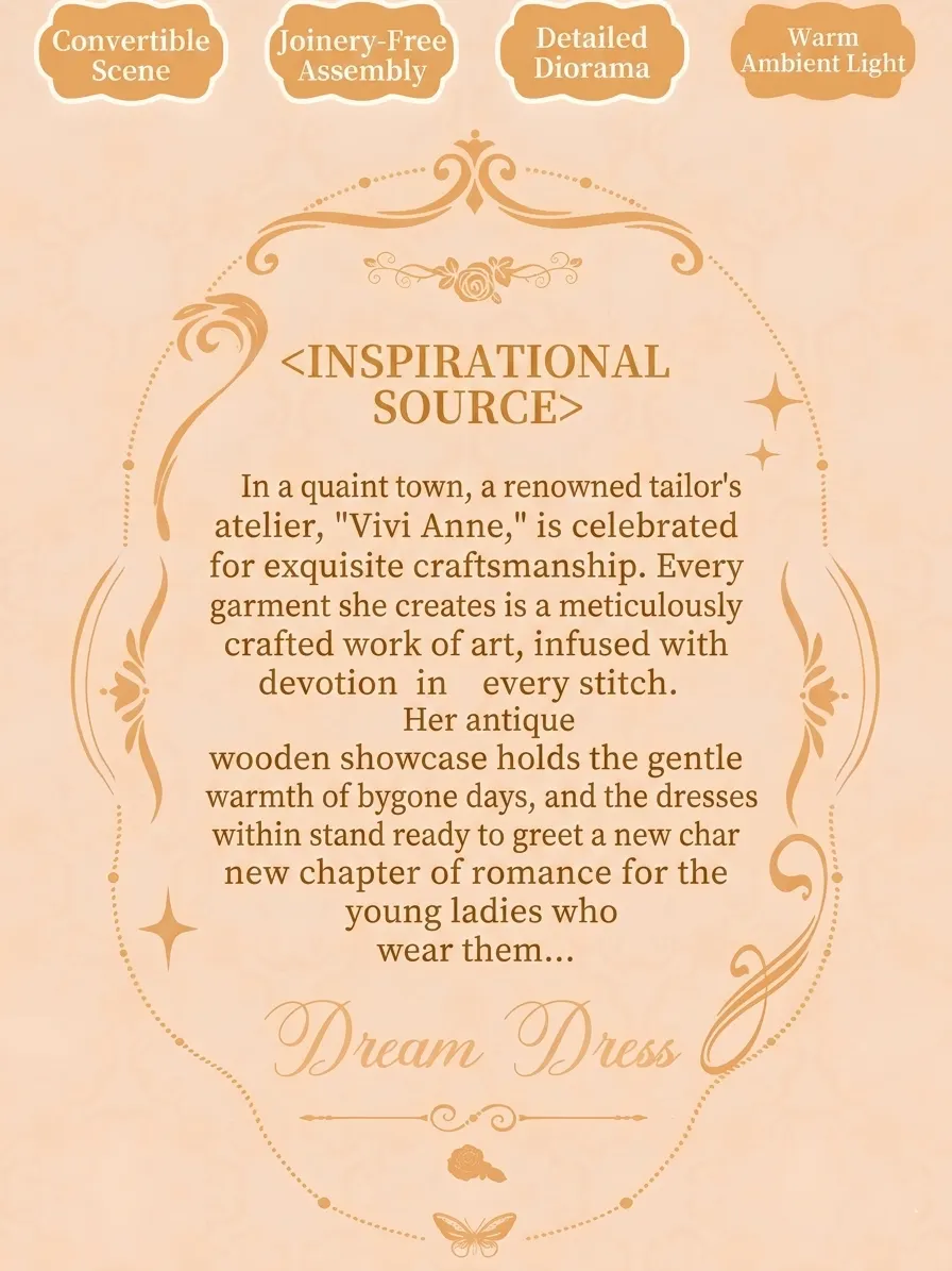 Dream Dress Studio Book Nook background story panel outlining the vintage dressmaker inspiration