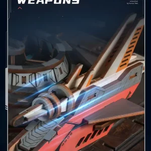 Defensive weapons structural details on mechanical wooden puzzle spacecraft model kit for adults