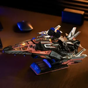 Side view of Explorer 01 sci fi wooden puzzle on stable support base