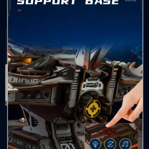 Tactile switch demonstration on stable support base of DIY spaceship model kit