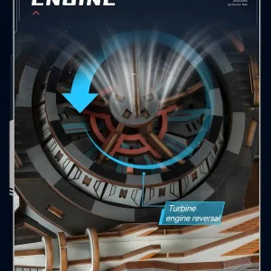 Turbine engine reversal close up on Explorer 01 mechanical wooden puzzle hull