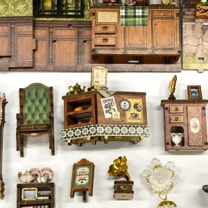 DIY Miniature Coffee Shop wooden puzzle furniture pieces and decorative vintage elements