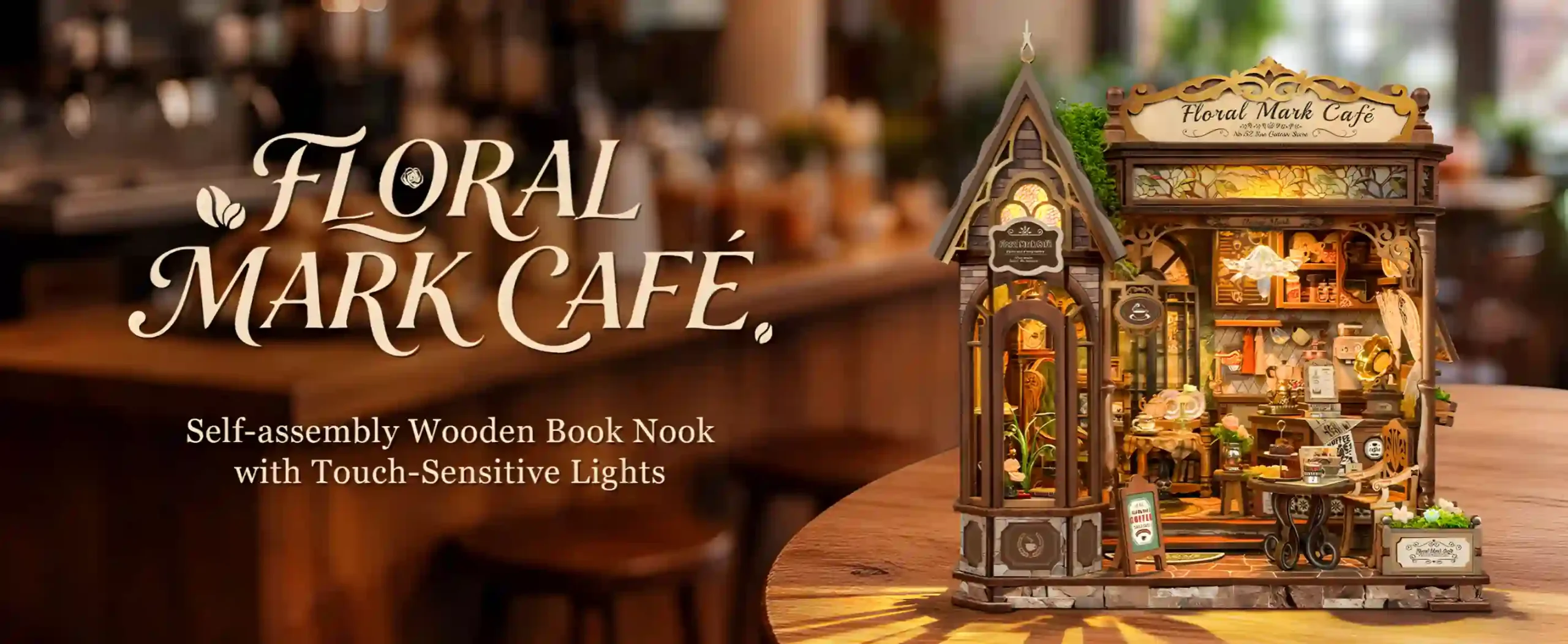 Coffee Shop Bookshelf Insert style Vintage Café Shelf Decor with touch lights