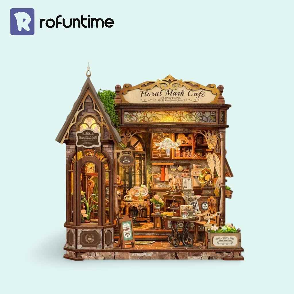 Floral Mark Café Book Nook, Victorian DIY Coffee House Book Nook Kit on soft background