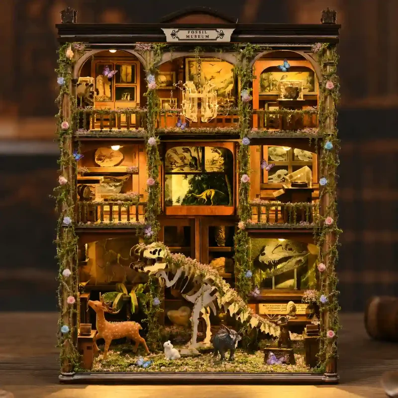 Forest Reclaim Transformation Kit decorating miniature house accessories inside an overgrown fossil museum.