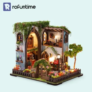 Garden Pavilion Miniature House, DIY Dollhouse Kit with brand logo on light background