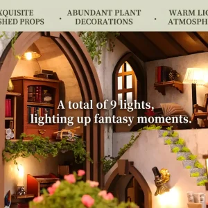 Garden Pavilion Miniature House showcasing warm light atmosphere and beautiful library interior props
