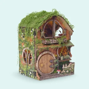 Green Vine Cottage Book Nook showing side panel flowers and ivy-covered moss roof