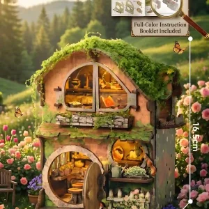 Nature-Themed DIY Book Nook product dimensions shown in a blooming rose garden