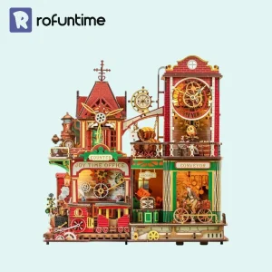 Joey's Time Post Office 3D Wooden Puzzle, miniature post office model by Rofuntime.