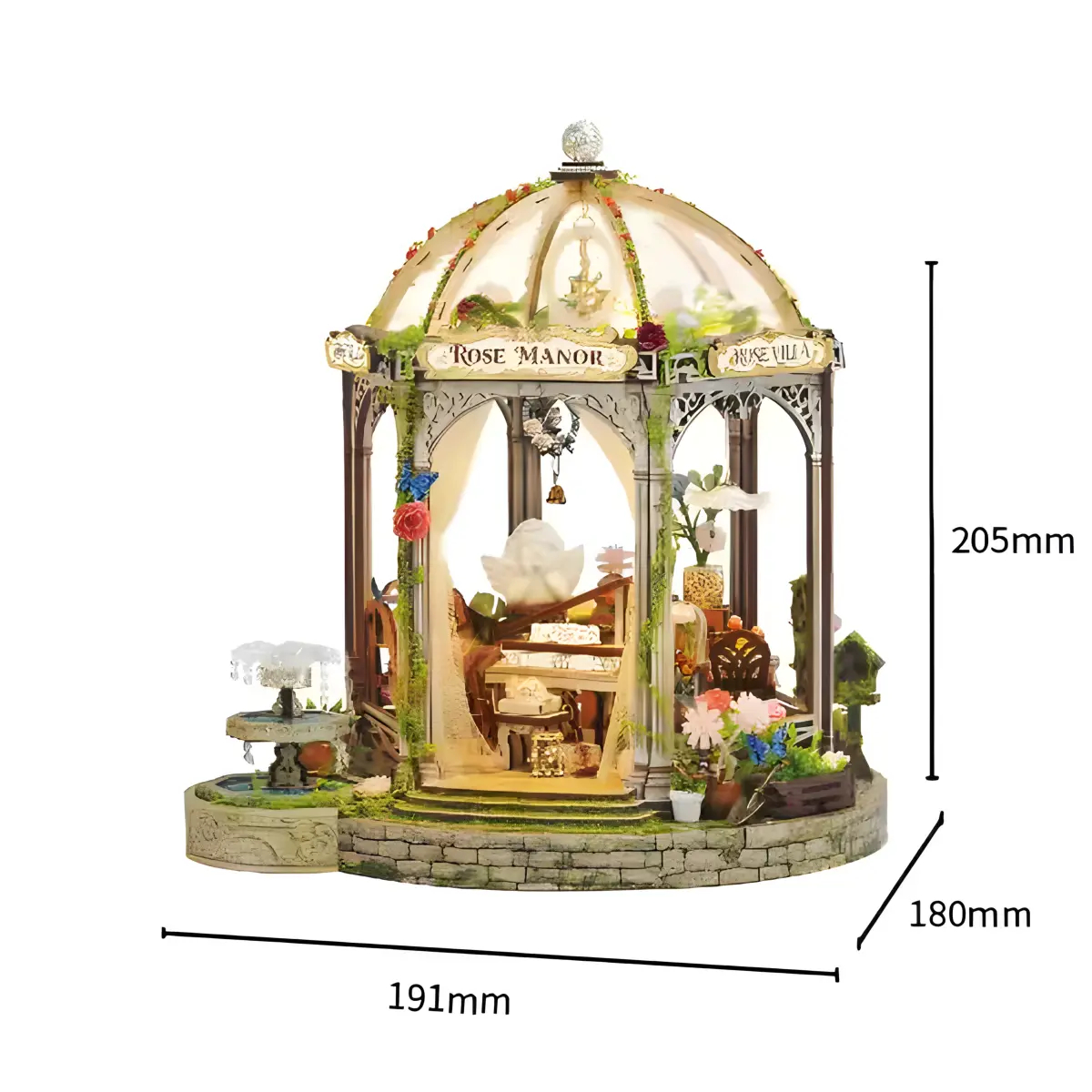 Rose Manor Miniature House structural dimensions and sizing for cozy desk decor.