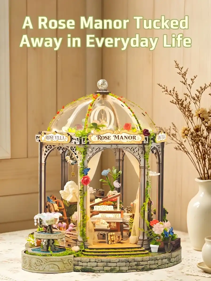 Rose Manor DIY Miniature House as cozy home decor handmade gift.