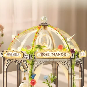 Touch-Control LED Miniature House featuring dustproof clear dome roof.