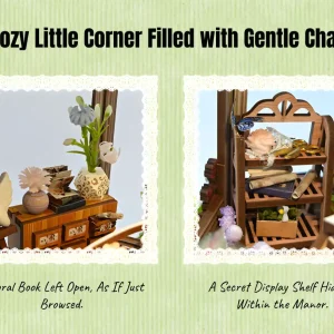 Rose Manor Miniature House wooden shelf detail romantic miniature house.