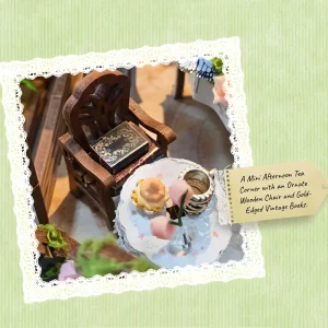 DIY Dollhouse Kit ornate wooden chair and miniature home decor.